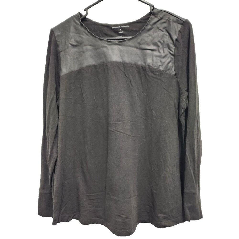 Universal‎ Standard Womens Top Small Petite Black Faux Leather Yoke Minimalist